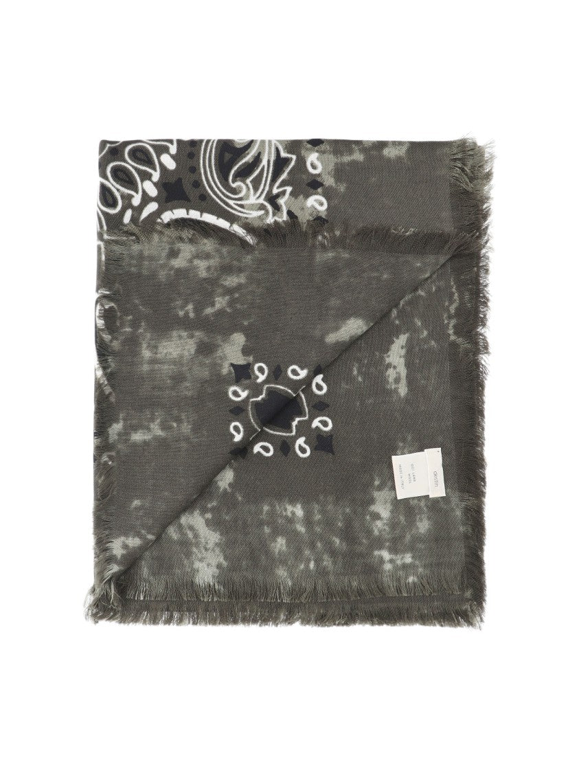 Destin Green Jil Bandana Print Fringed Wool Scarf