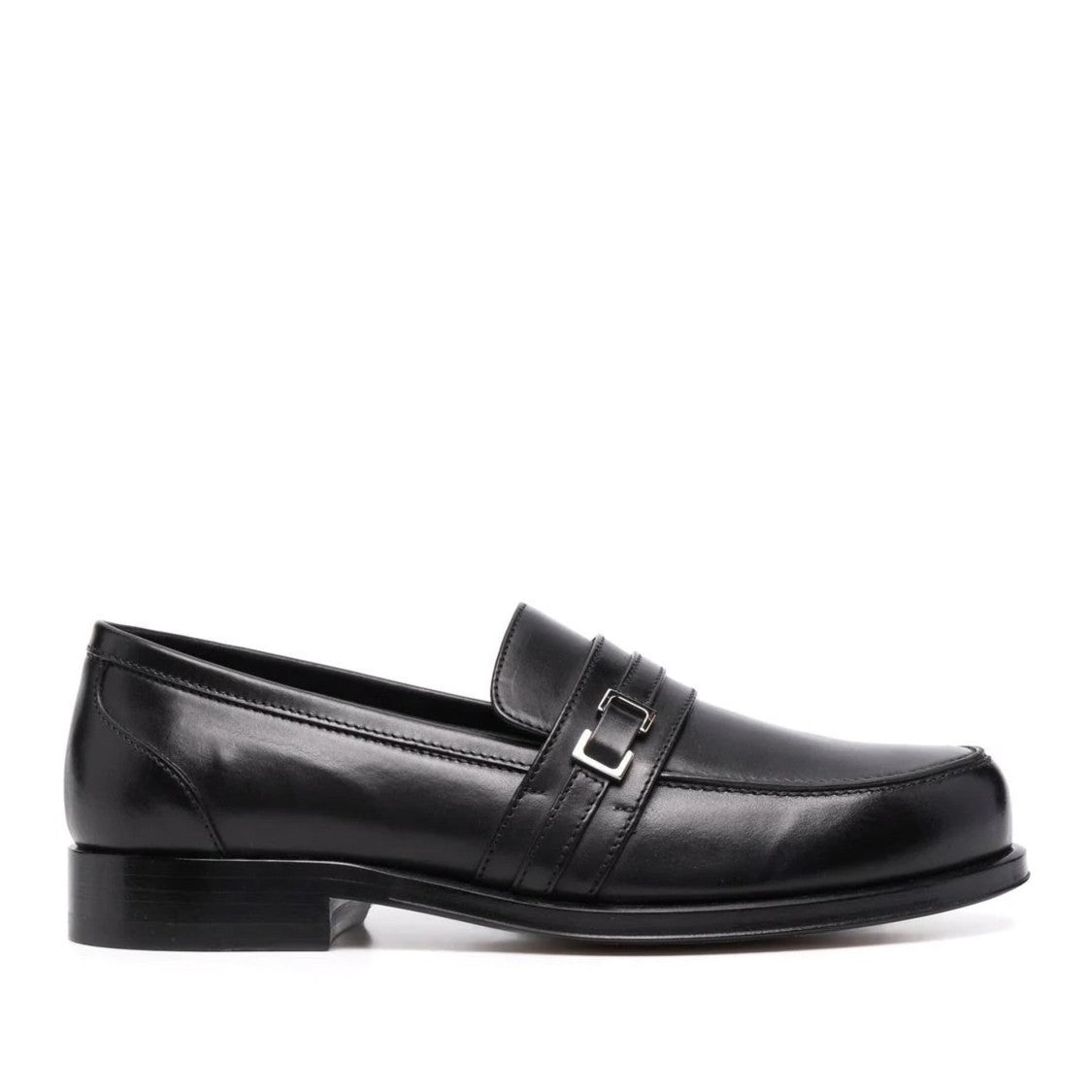 Sergio Rossi Black Calf Leather Buckle-Detail Loafers