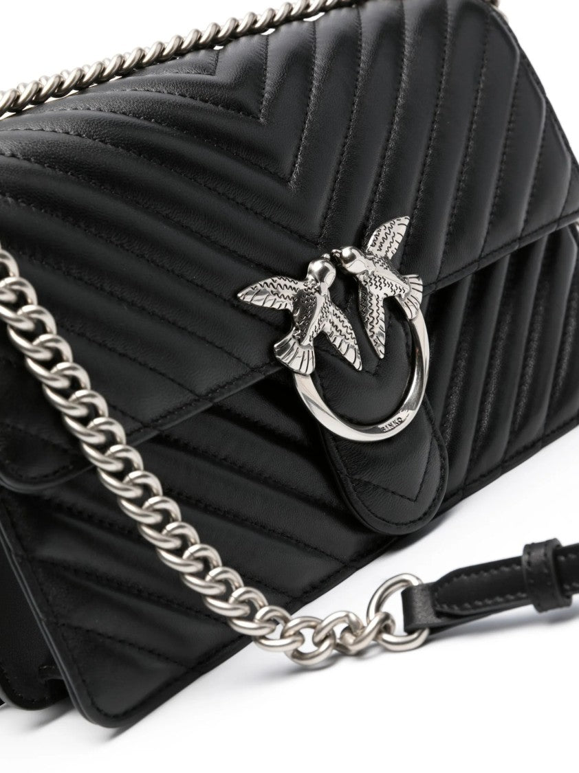 Pinko Quilted Shoulder Bag With Chevron Pattern And Bird Clasp