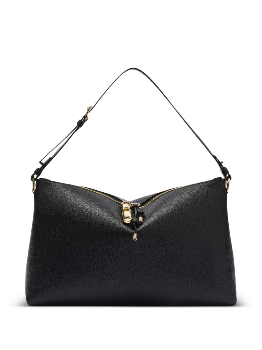 Furla Elongated Leather Handbag With Adjustable Strap And Gold Accents