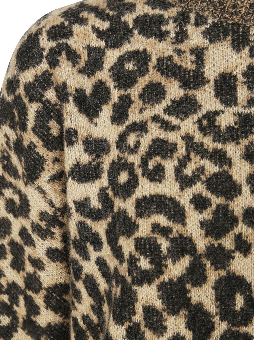 Nude Long-Sleeve Sweater With Bold Animal Print