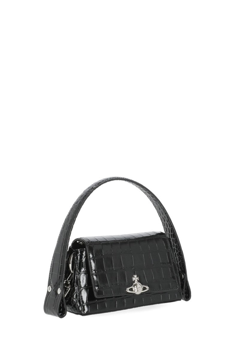 Vivienne Westwood Black Tortoiseshell Leather Orb Logo Shoulder Bag
