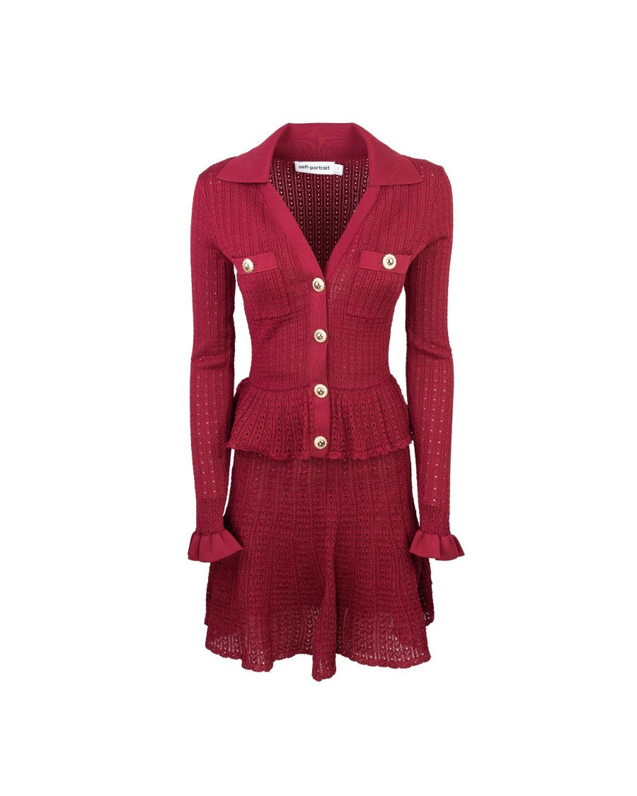 Self-Portrait Burgundy Pointelle Knit Mini Dress