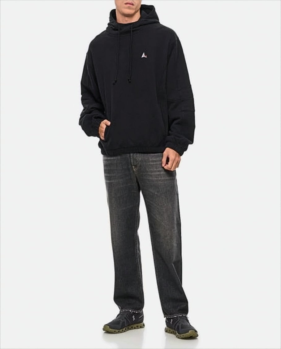 Roa Relaxed-Fit Black Hoodie With Drawstring And Embroidered Details