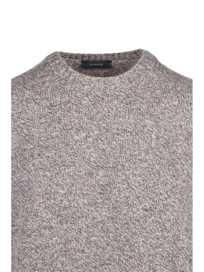 Zanone Grey Textured Virgin Wool Crewneck Sweater