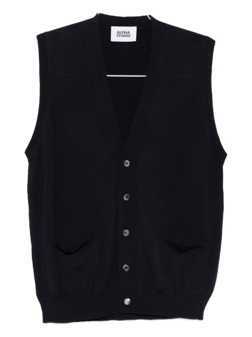 Alpha Studio Sleeveless Merino Wool Knit Vest With V-Neckline