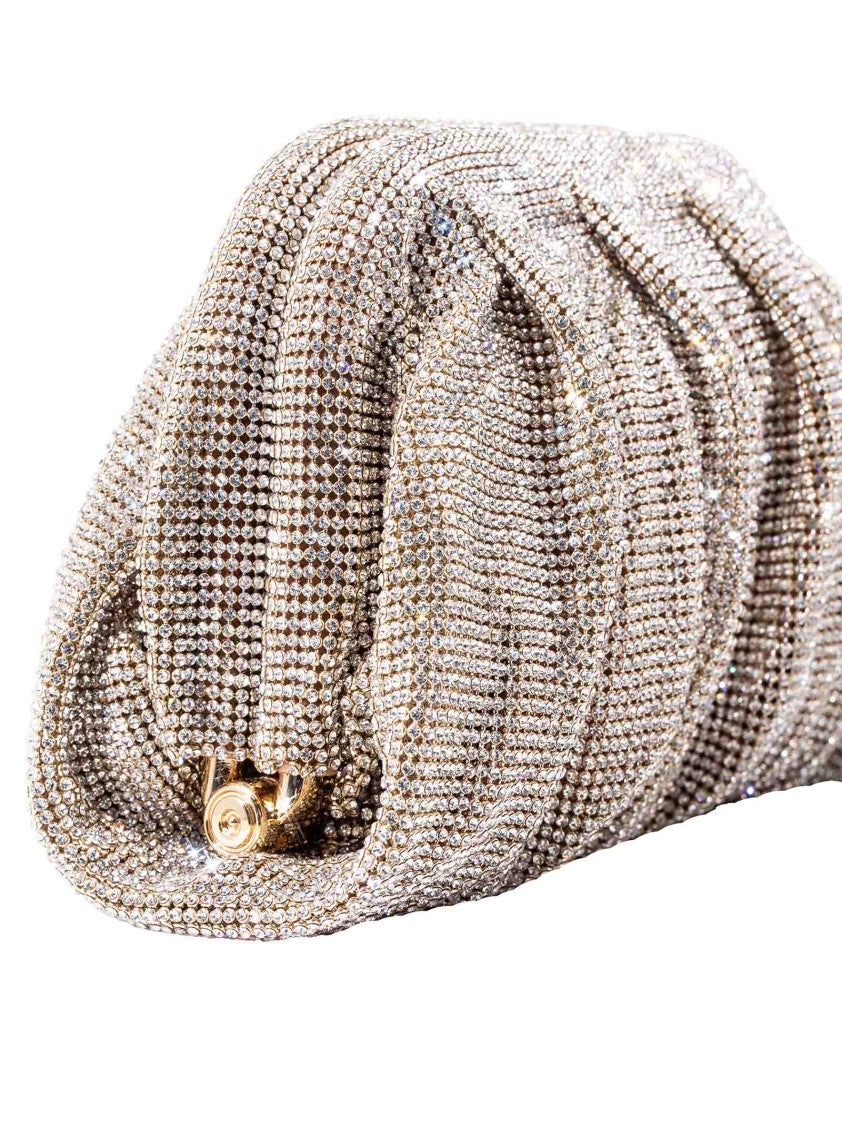 Benedetta Bruzziches Rhinestone-Embellished White Aluminum Mesh Clutch