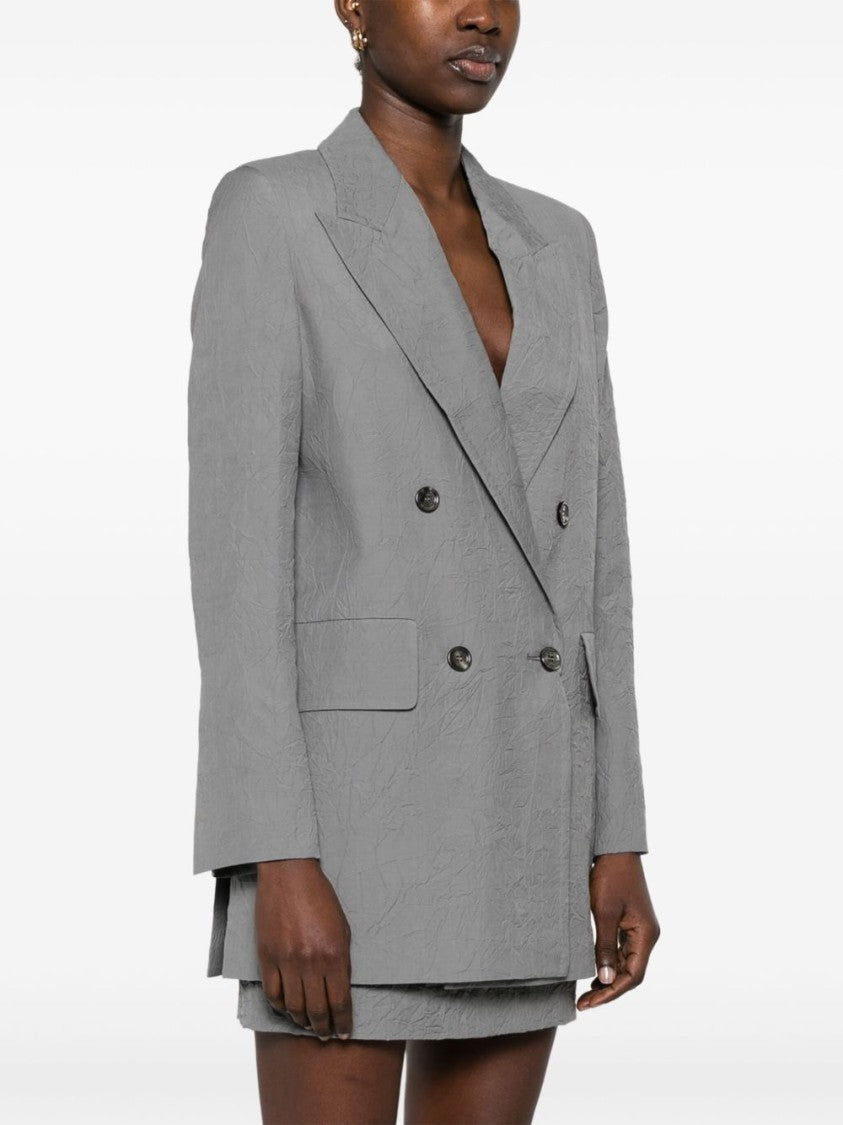 Max Mara Double-Breasted Grey Blazer With Crinkled Texture
