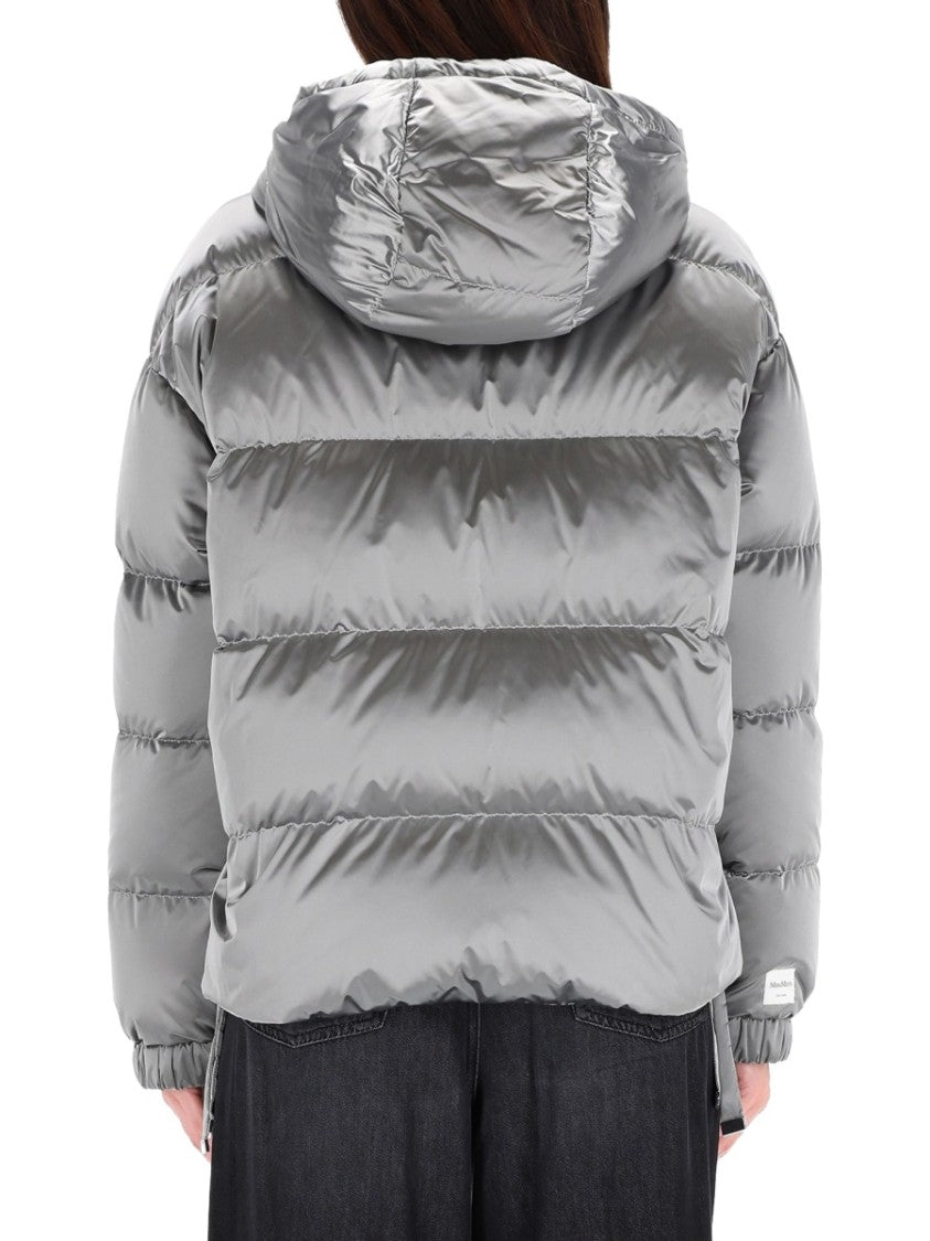 Max Mara Silver Anti-Drip Satin Quilt With Hood And Zipper Closure