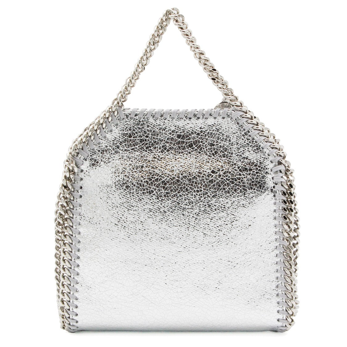 Stella Mccartney Metallic Silver Handbag With Textured Finish And Chain Trim