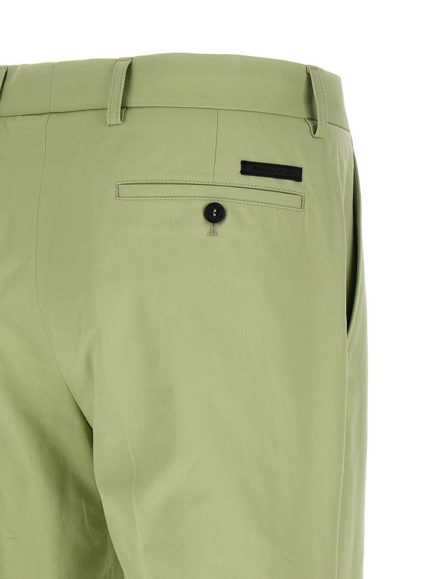 Prada Straight Leg Cotton Poplin Pants With Stretched Pleats