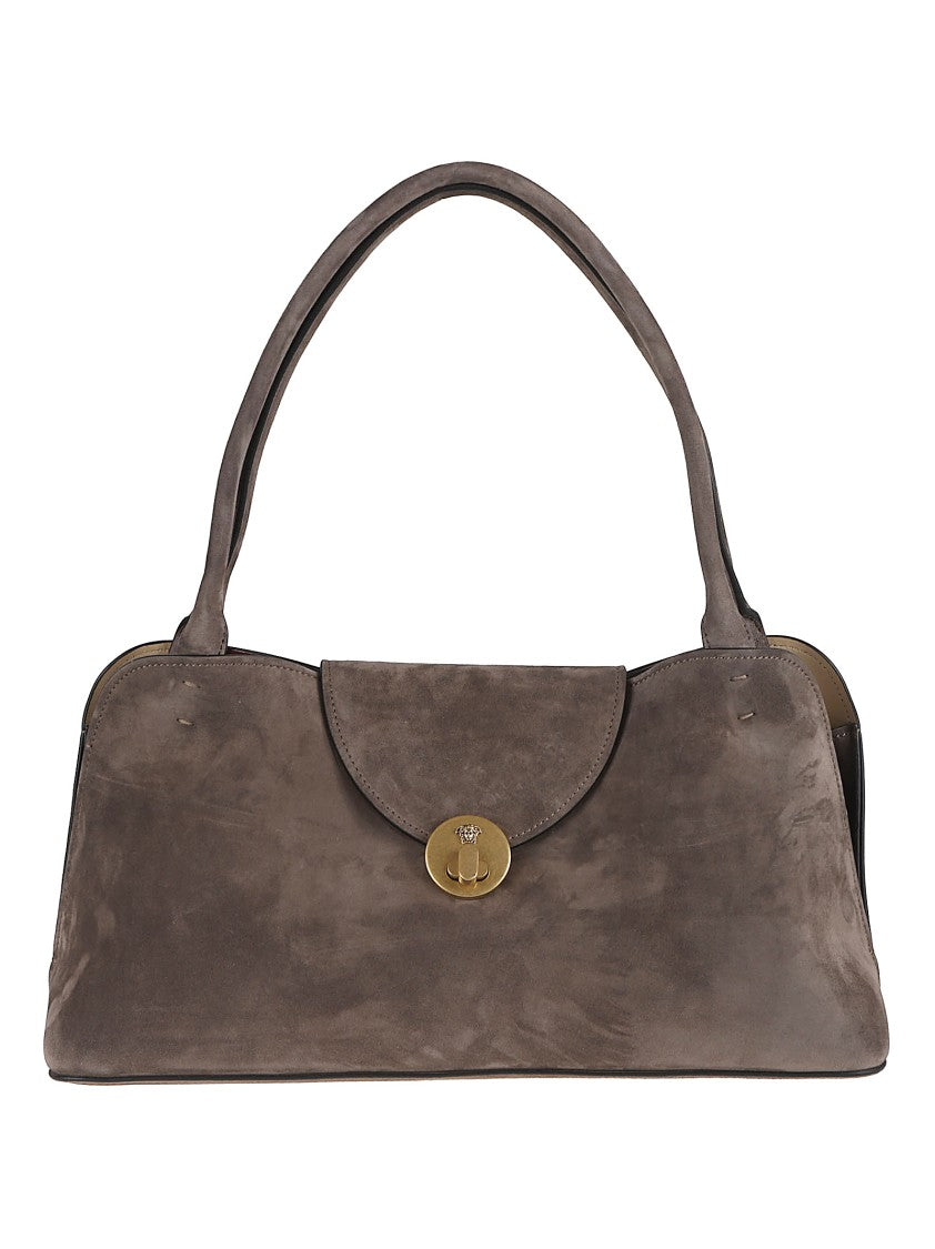 Versace Suede Shoulder Bag With Gold Medusa Closure