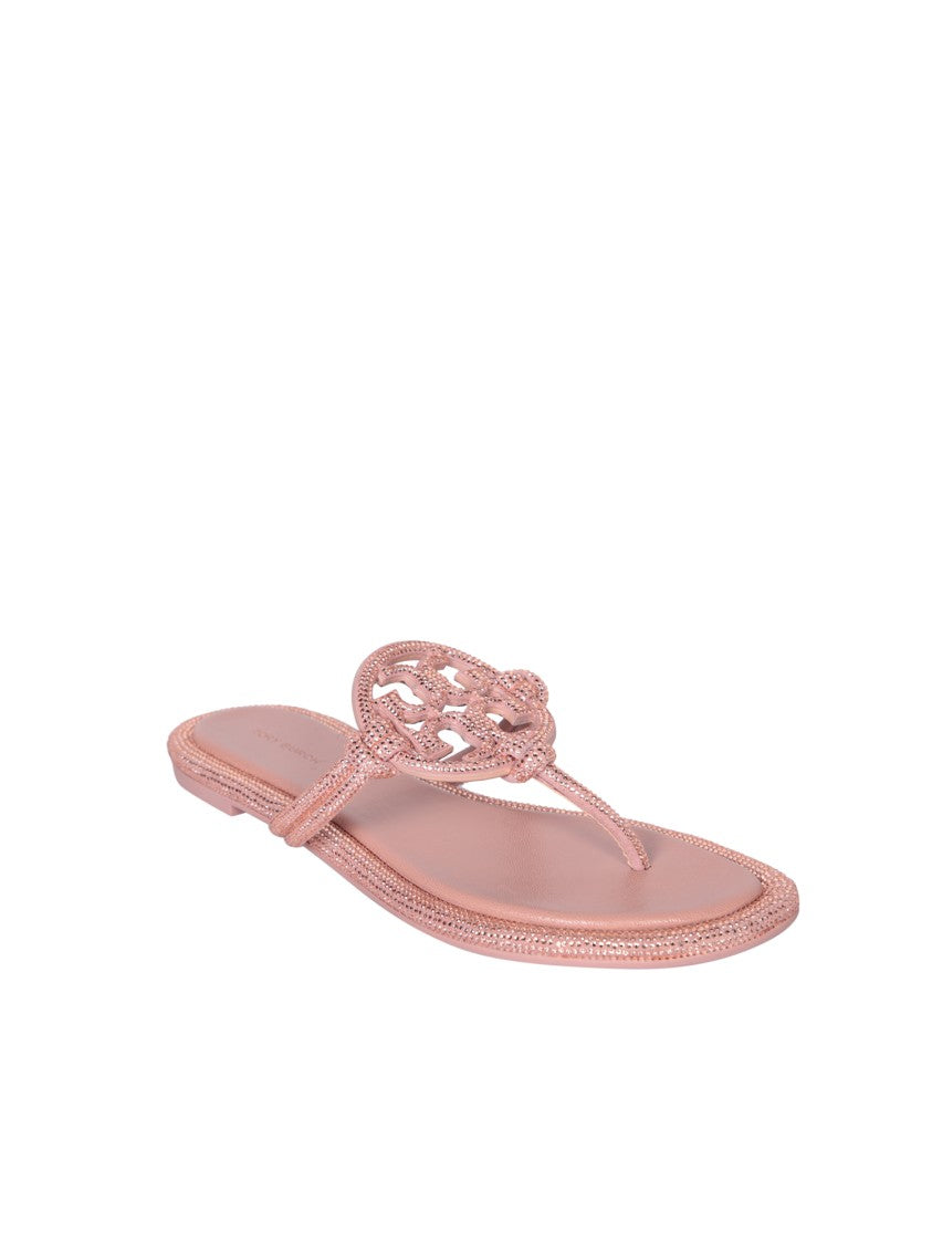 Tory Burch Crystal-Embellished Leather Flip-Flops With Elegant Narrow Fit