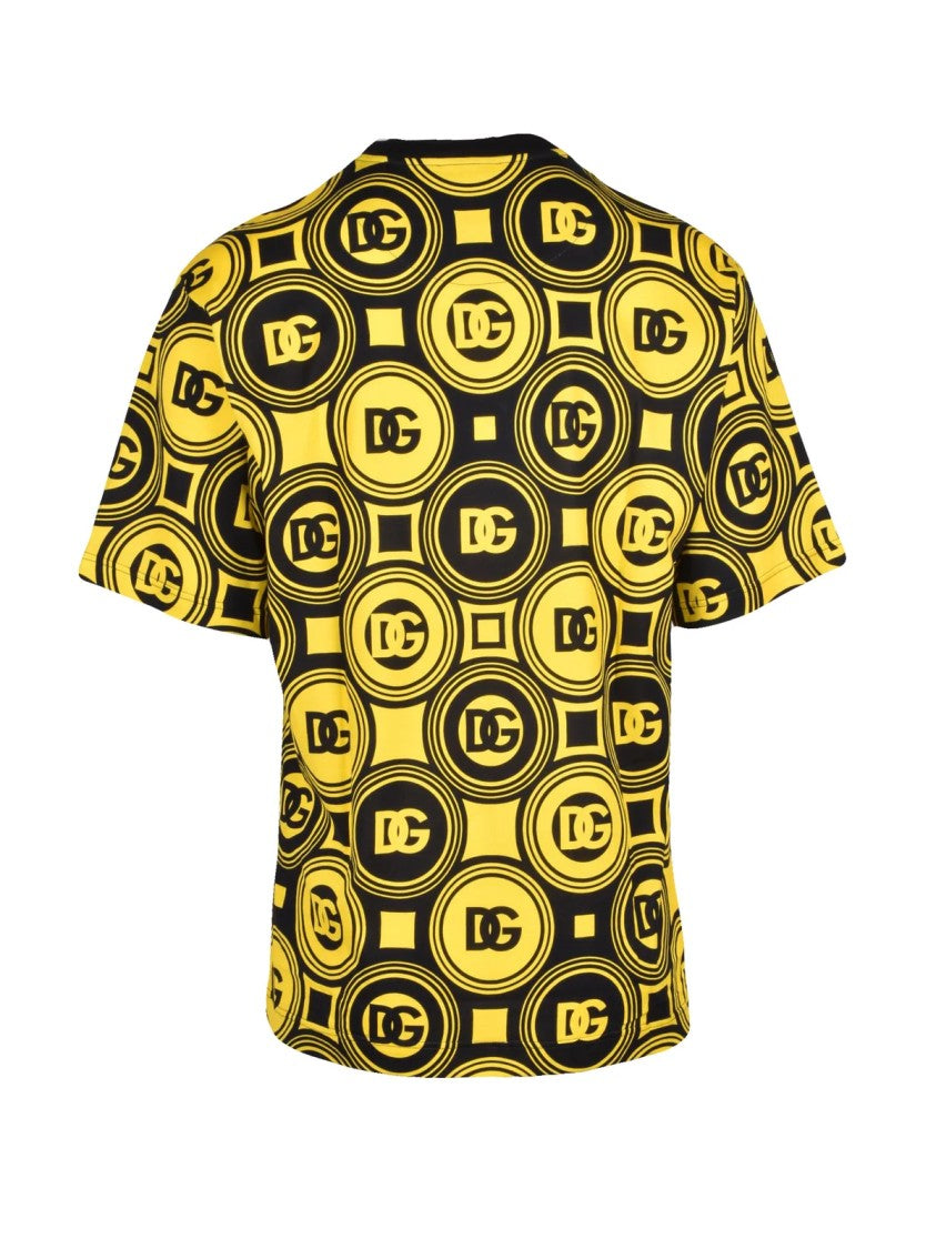 Dolce & Gabbana Black/Yellow Geometric Pattern Cotton T-Shirt