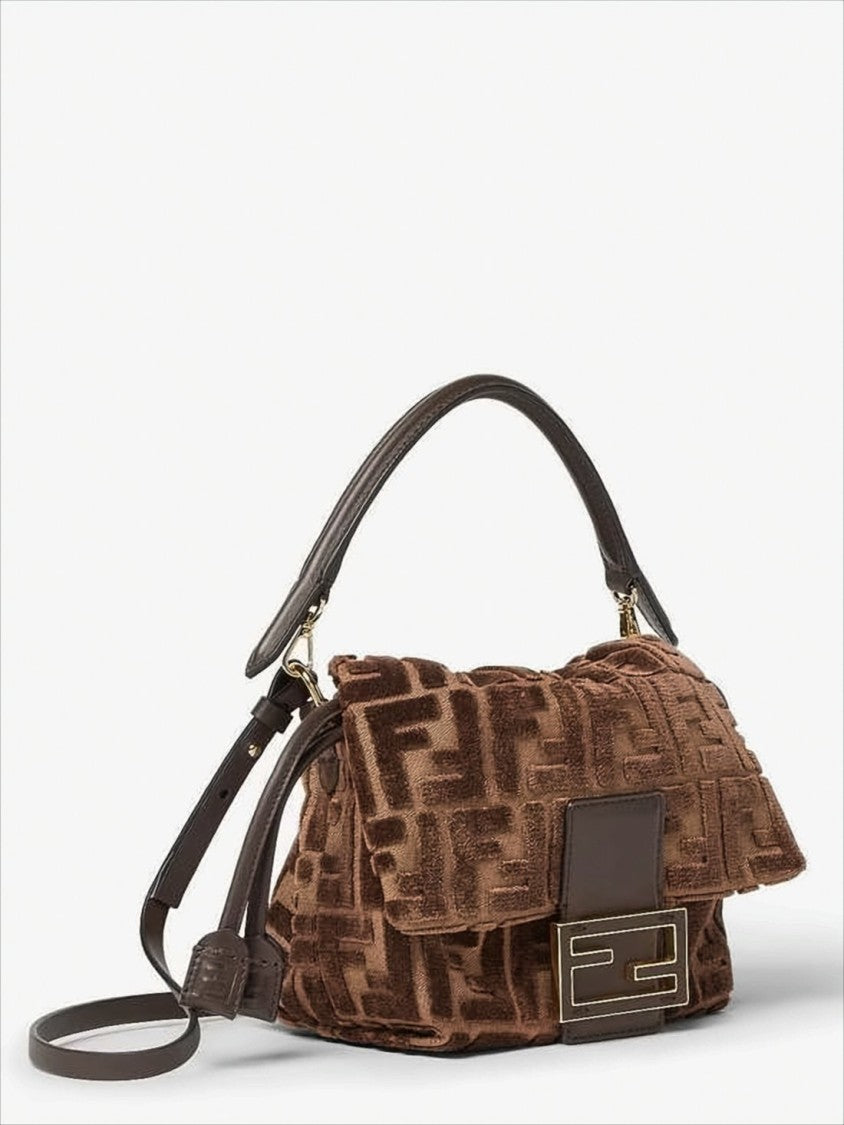 Fendi Textured Brown Shoulder Bag