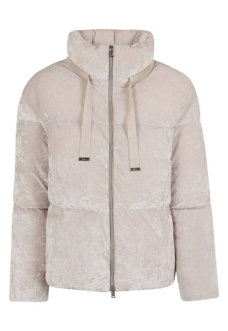 Herno Iridescent Chenille-Effect Down Jacket With Wrap-Around Collar