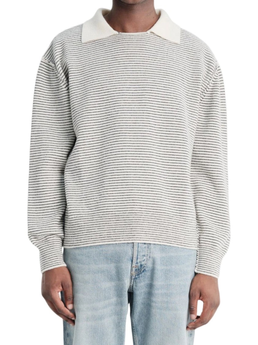 Mfpen Relaxed-Fit Contrast Collar Striped Sweater