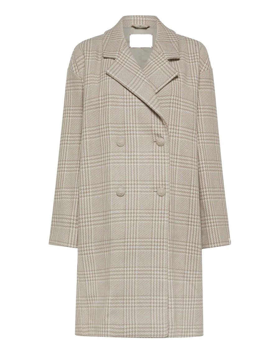 Peuterey Long Double-Breasted Checkered Coat In Wool-Acrylic Blend