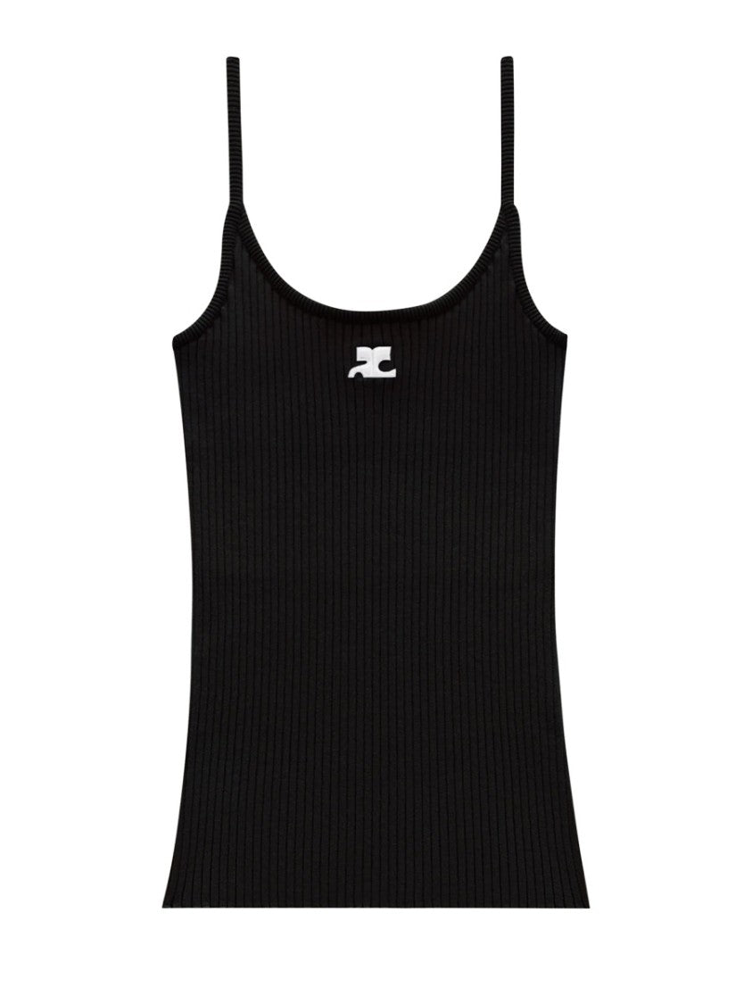 Courrèges Reedition Ribbed Viscose Scoop Neck Tank Top
