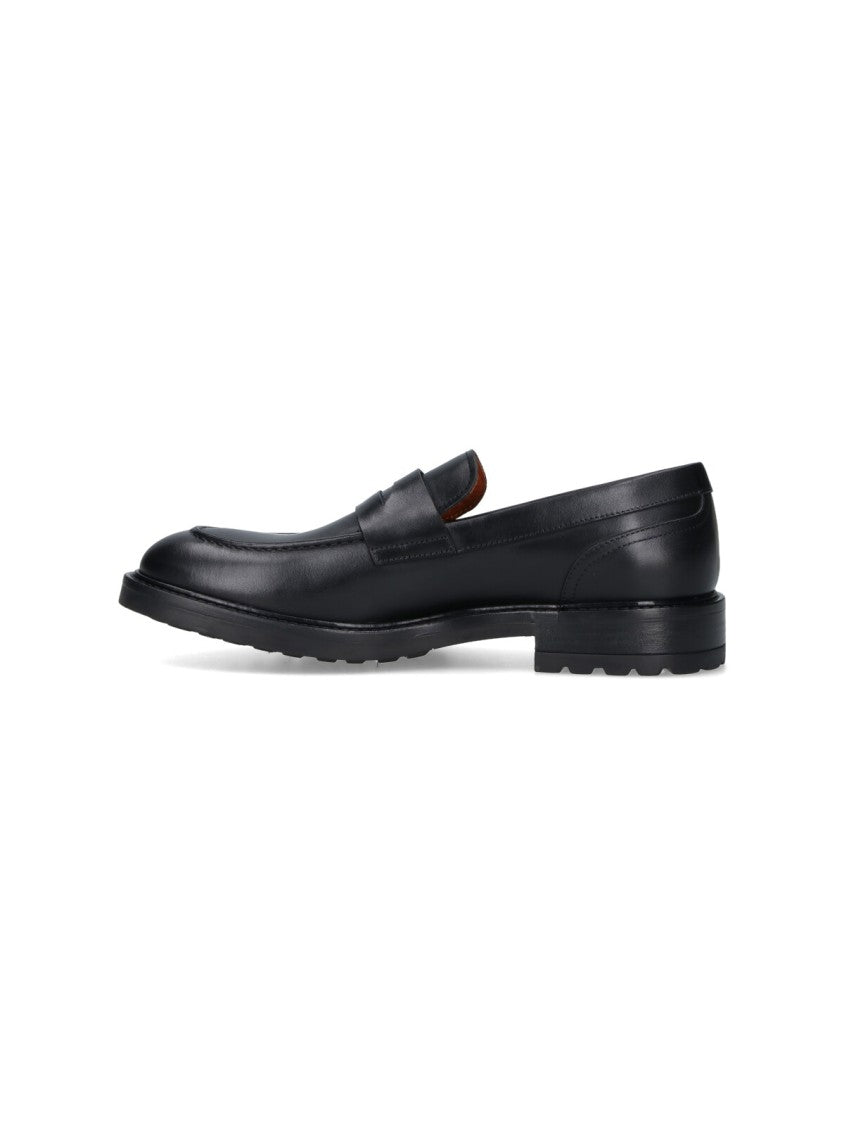 Alexander Hotto Penny Loafer Black Leather Flat Shoes With Textured Sole