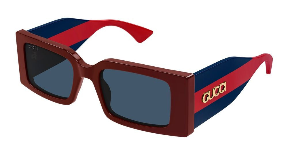 Gucci Burgundy Striped Temples Square Bourgogne Acetate Sunglasses