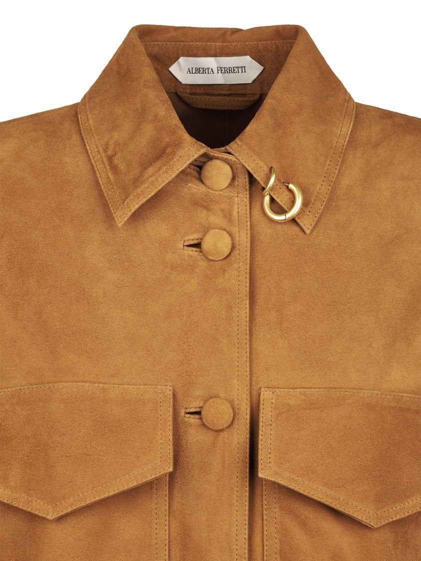Alberta Ferretti Suede Brown Jacket With Classic Collar