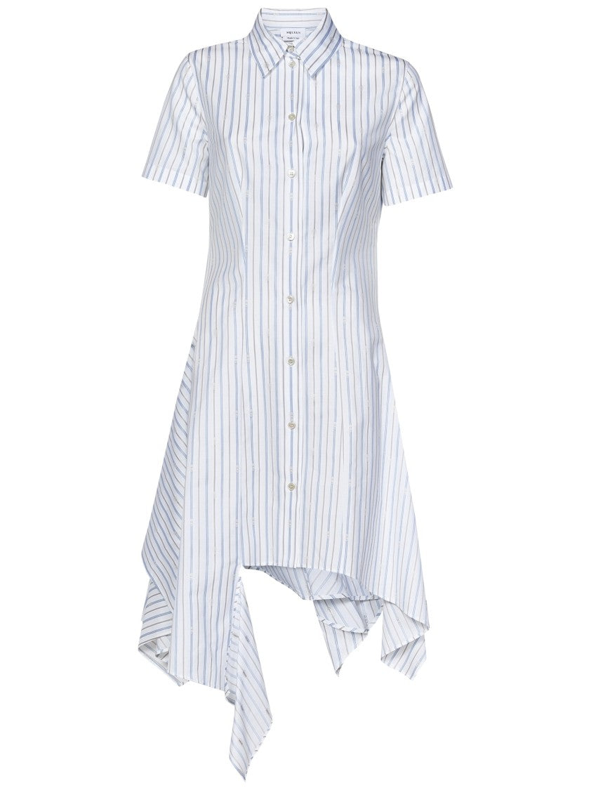 Alexander Mcqueen Asymmetric Hemline Shirt Dress In Striped Cotton Poplin
