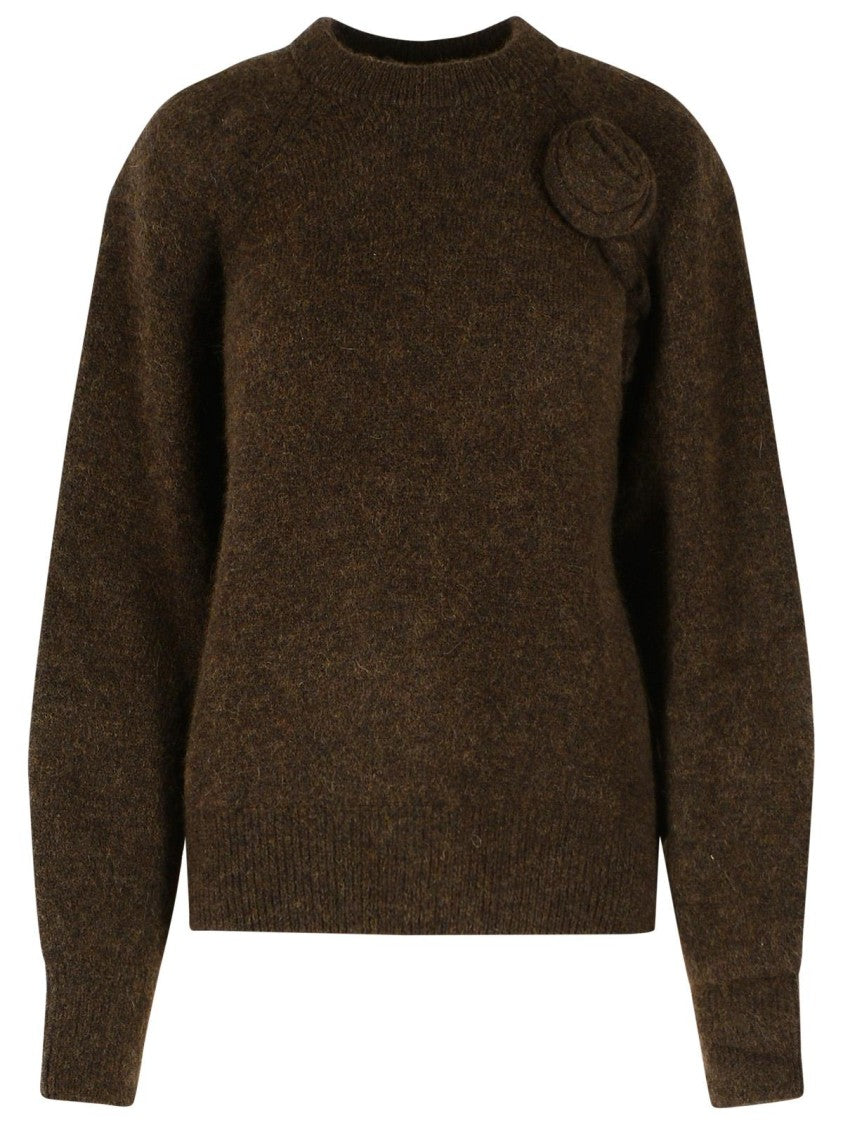 Rotate Brown Floral Detail Alpaca-Blend Sweater