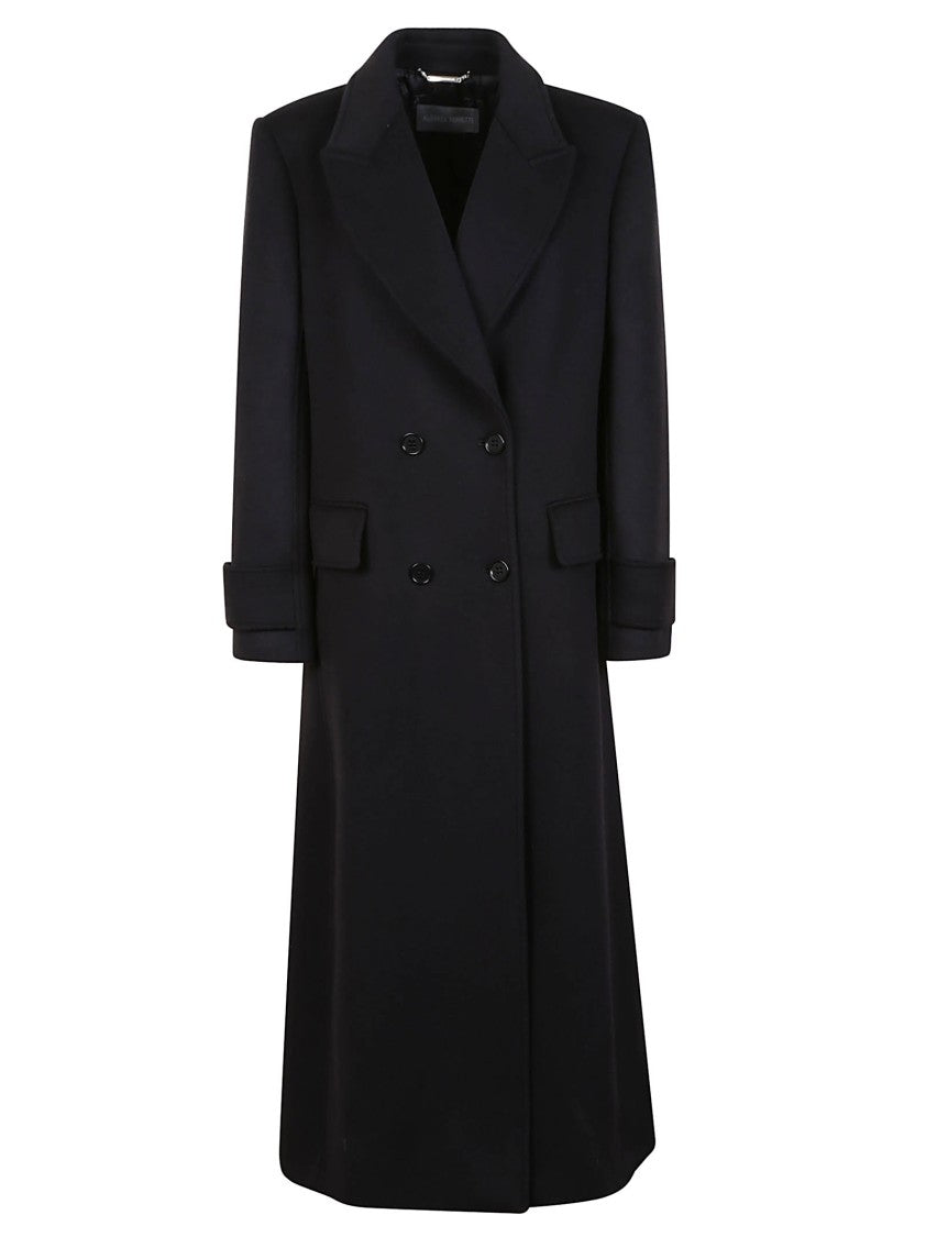 Alberta Ferretti Double-Breasted Wool Coat With Classic Lapel