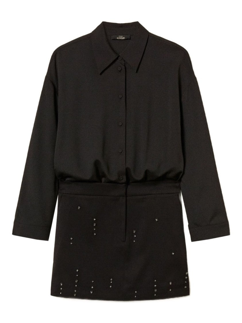 Twin-Set Classic Black Mini Dress With Pointed Collar