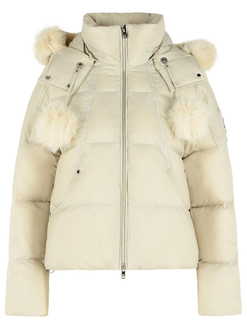 Moose Knuckles Ivory Nylon Bomber Jacket With Removable Hood