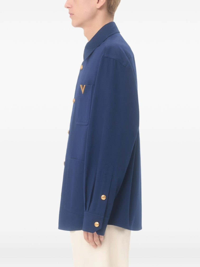 Valentino Garavani Navy Blue Shirt With Structured Collar