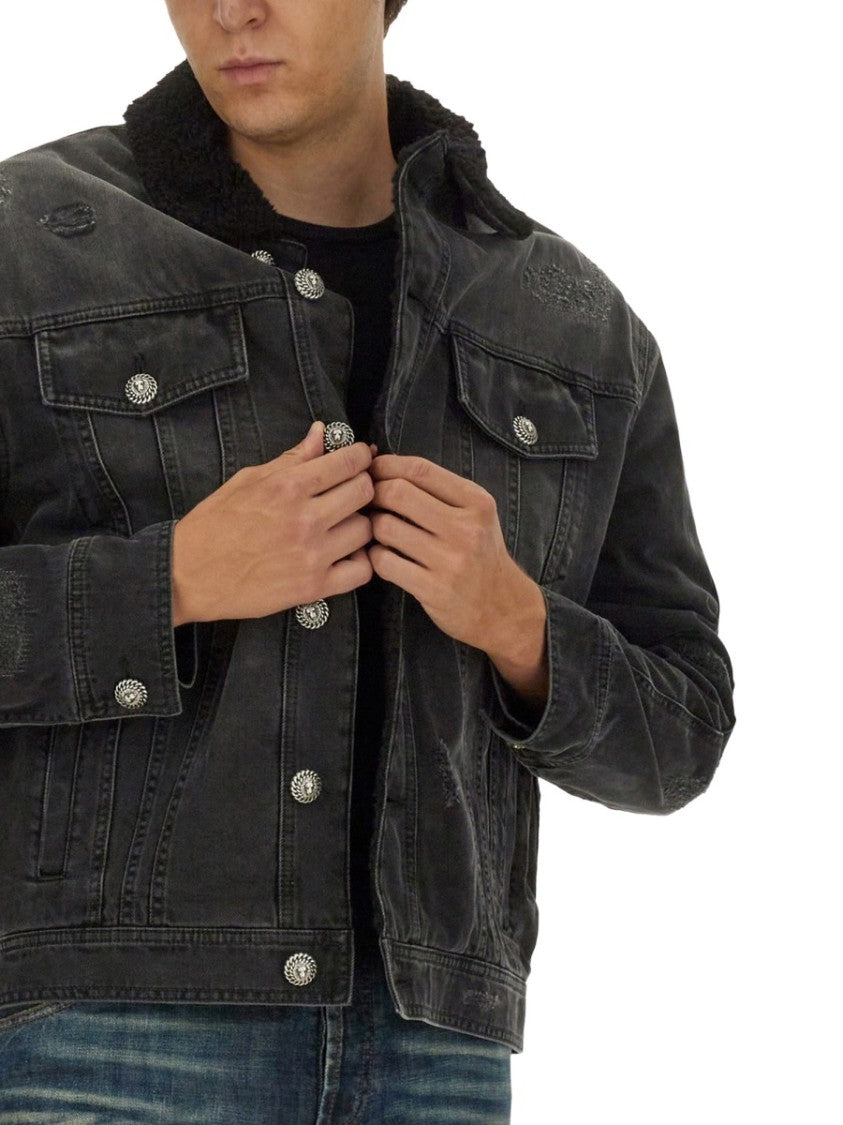 Balmain Distressed Black Denim Jacket