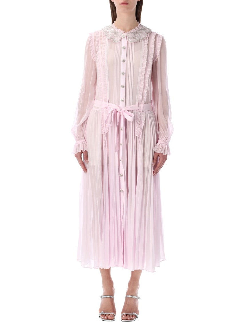 Self-Portrait Pleated Georgette Shimmer Collar Midi Dress