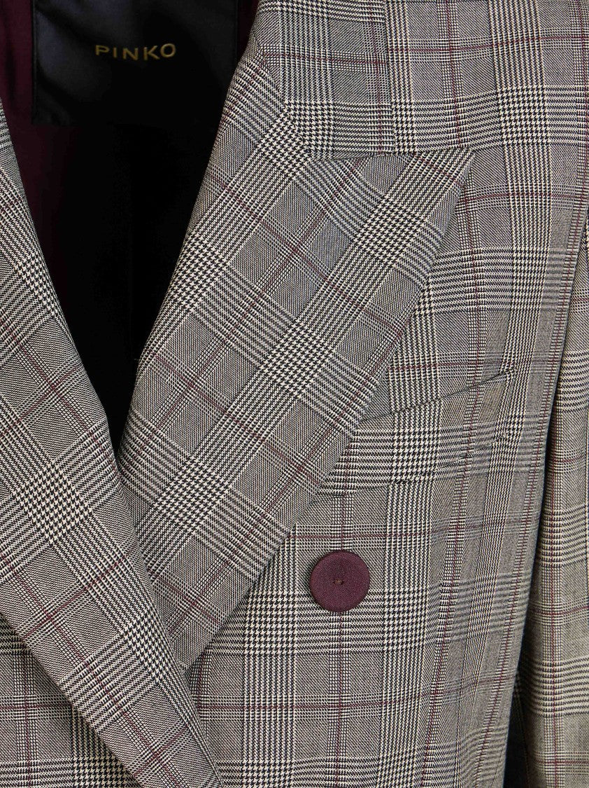 Pinko New Guinea Wool-Blend Checkered Double-Breasted Blazer