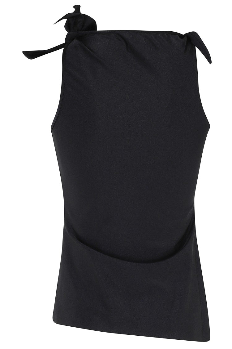 Coperni Black Flower Asymmetrical Halter Polyamide Top