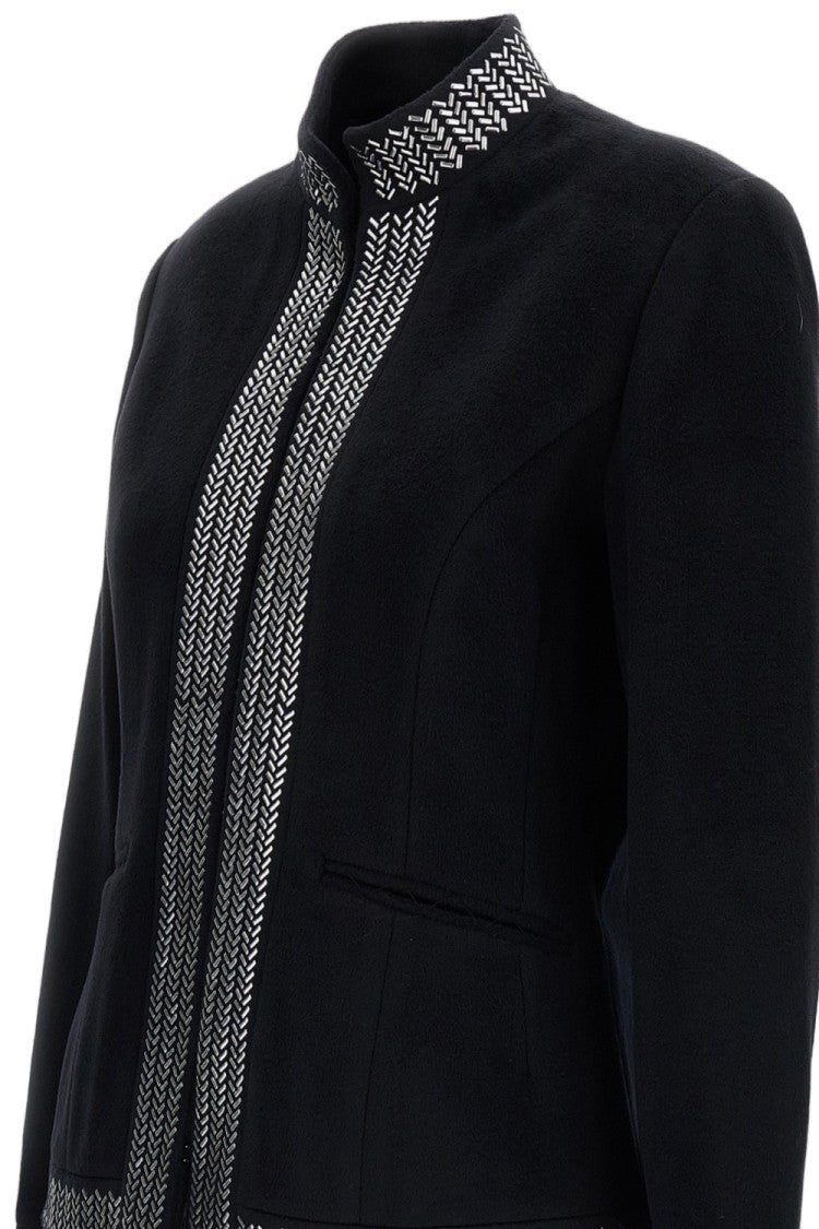 Irie' Structured Black Jacket With Intricate White Detailing
