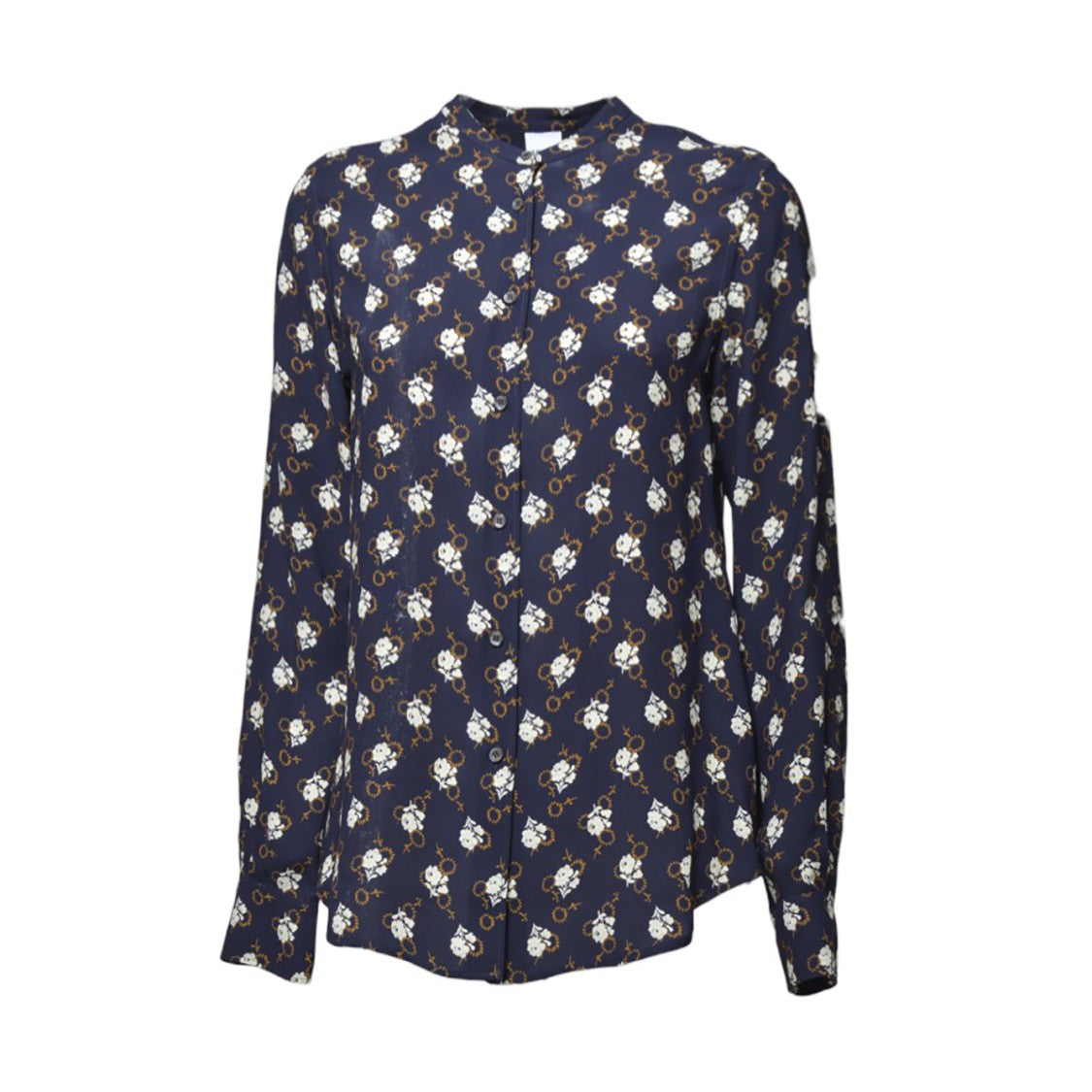 Aspesi Blouse Korean Collar Viscose Blue Floral Print