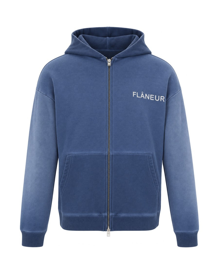 Flâneur Navy Faded Logo Print Hooded Zip Sweatshirt