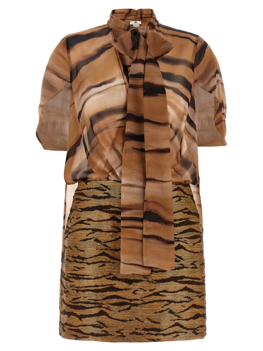 Elisabetta Franchi Mini Dress With Removable Chiffon Top And Cape Construction