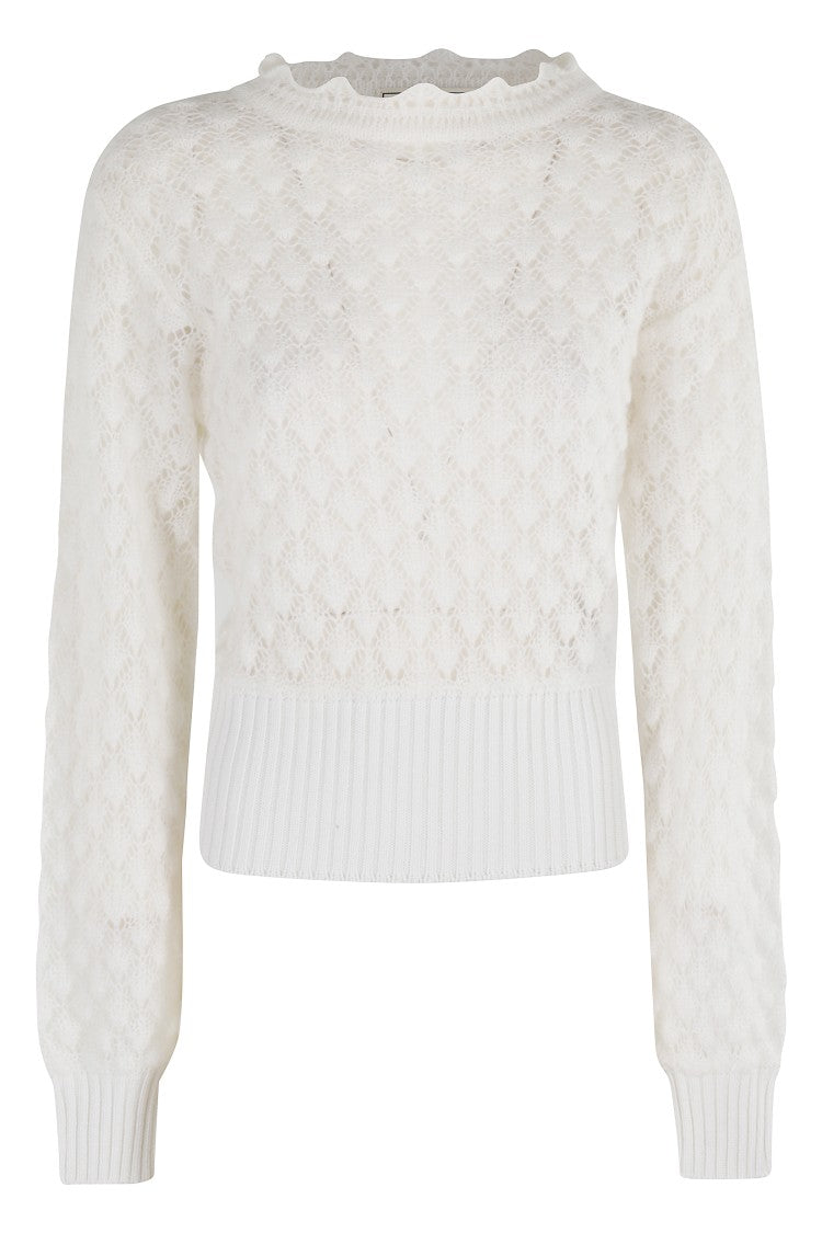 Blumarine Textured White Pearl Crew Neck Knit
