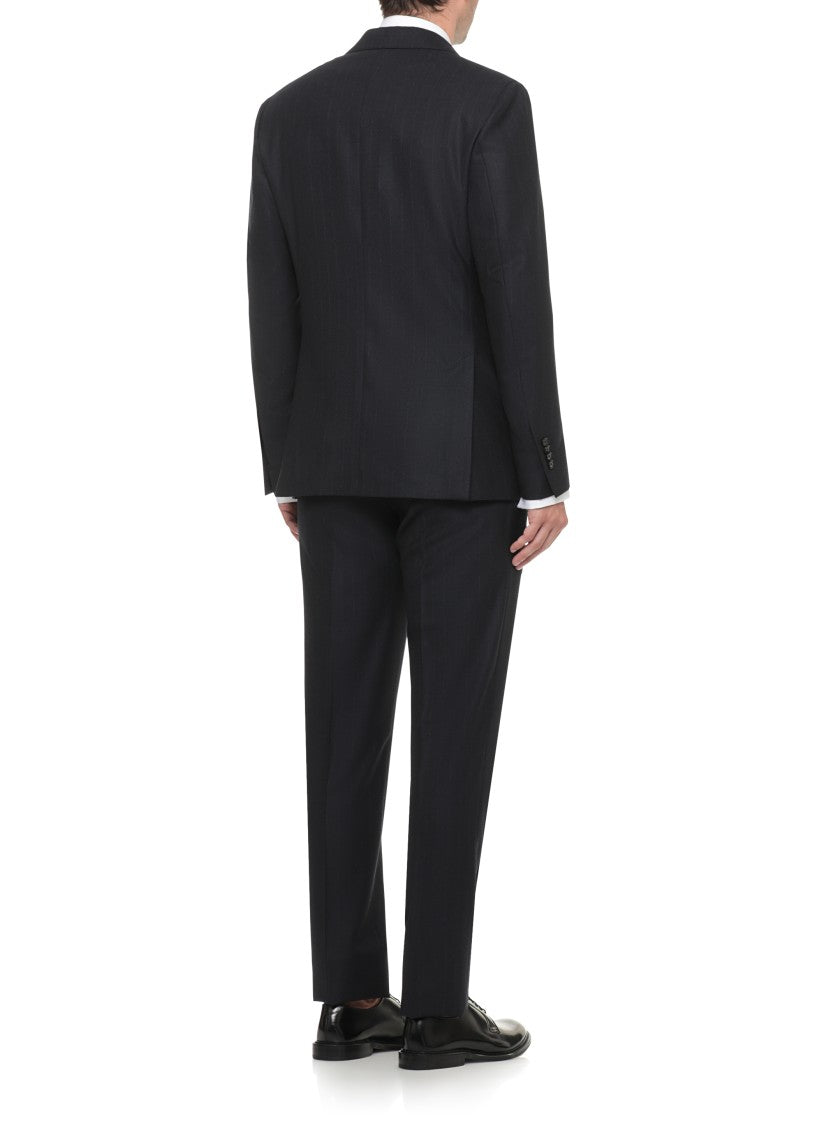 Lardini Blue Pinstriped Tailored Wool Suit