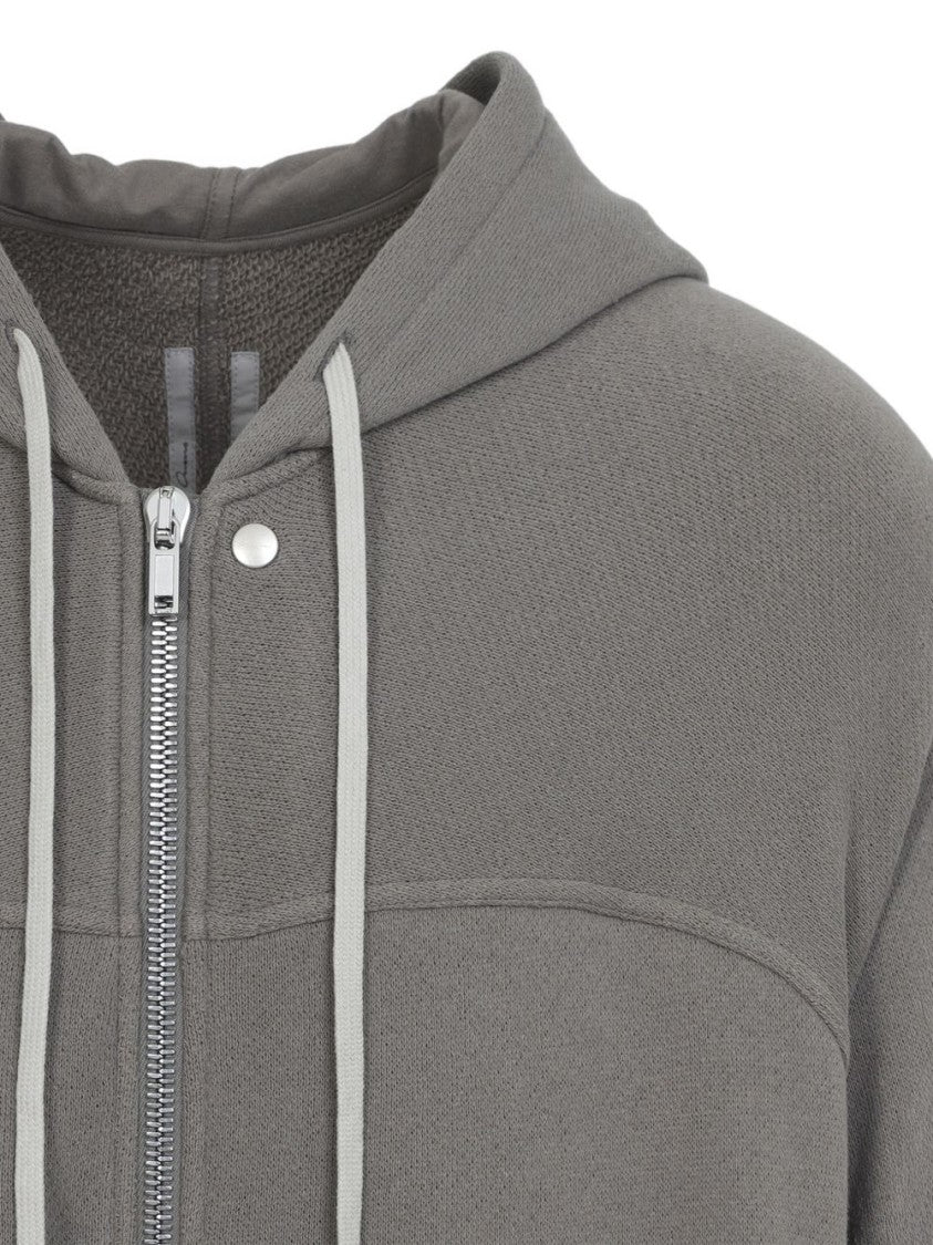 Rick Owens Dust Grey Zip-Through Sweater With Drawstring Hood