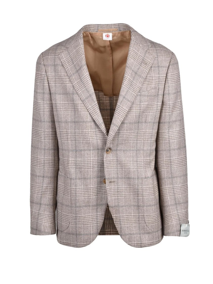 Luigi Borrelli Napoli Rounded Wool Cashmere Jacket With Notch Lapels And Checkered Pattern