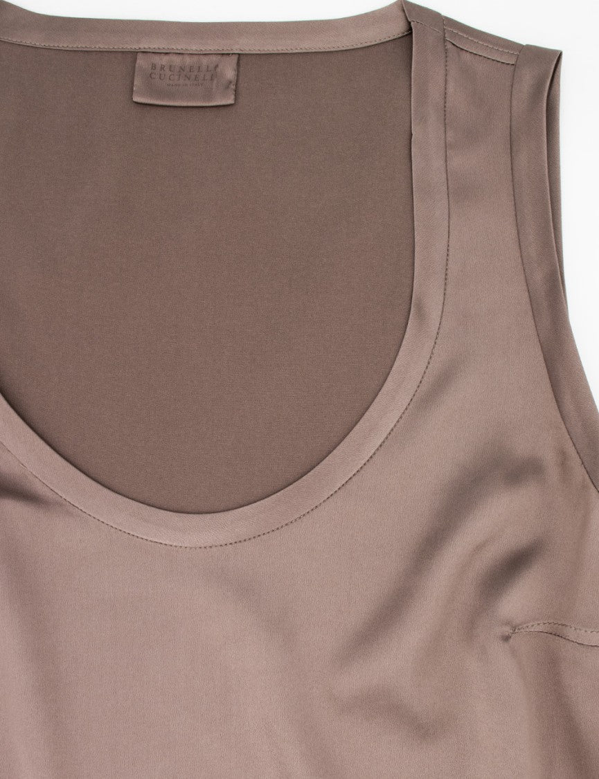 Brunello Cucinelli Stretch Silk Satin Top With Wide Neckline