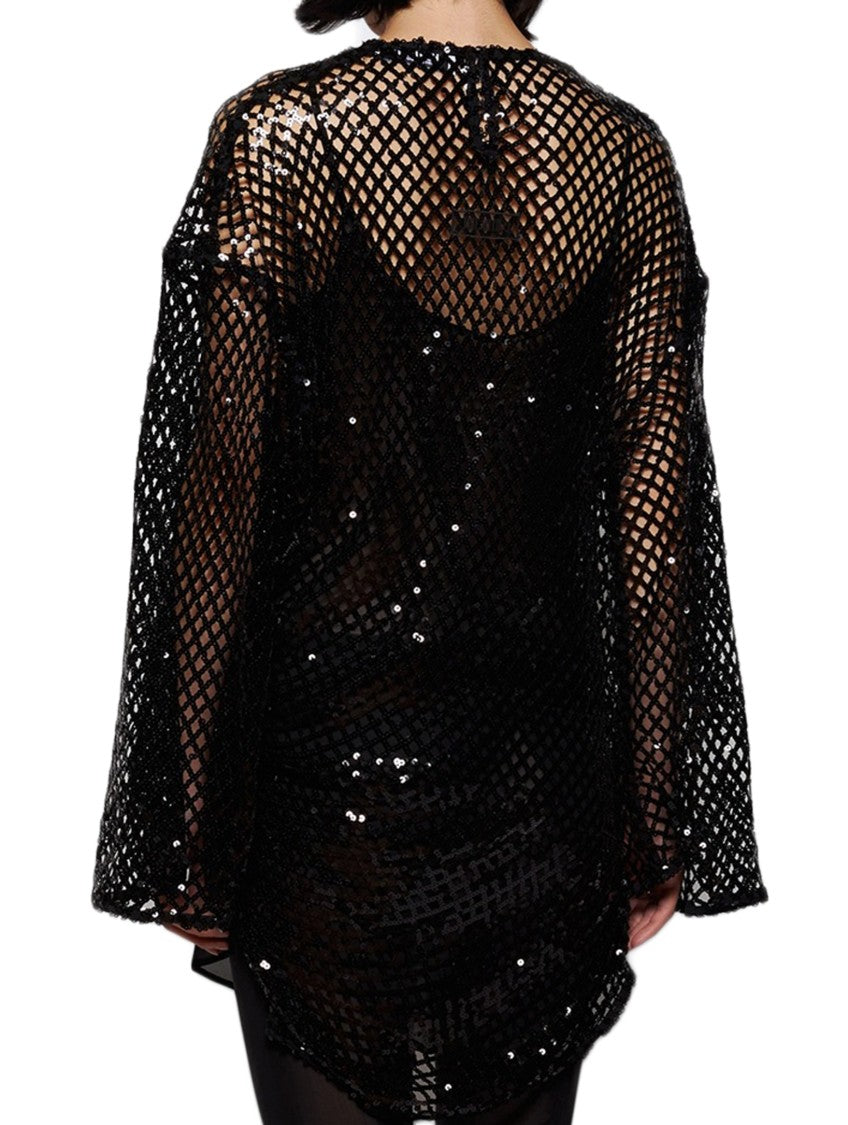 The Attico Sheer Sequined Mesh Mini Dress With Flared Sleeves