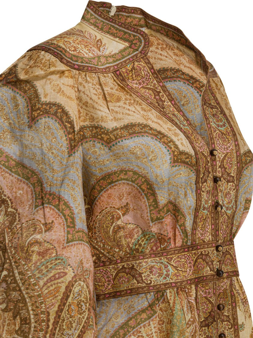 Zimmermann Knee-Length Dress With Puffed Sleeves And Paisley Pattern