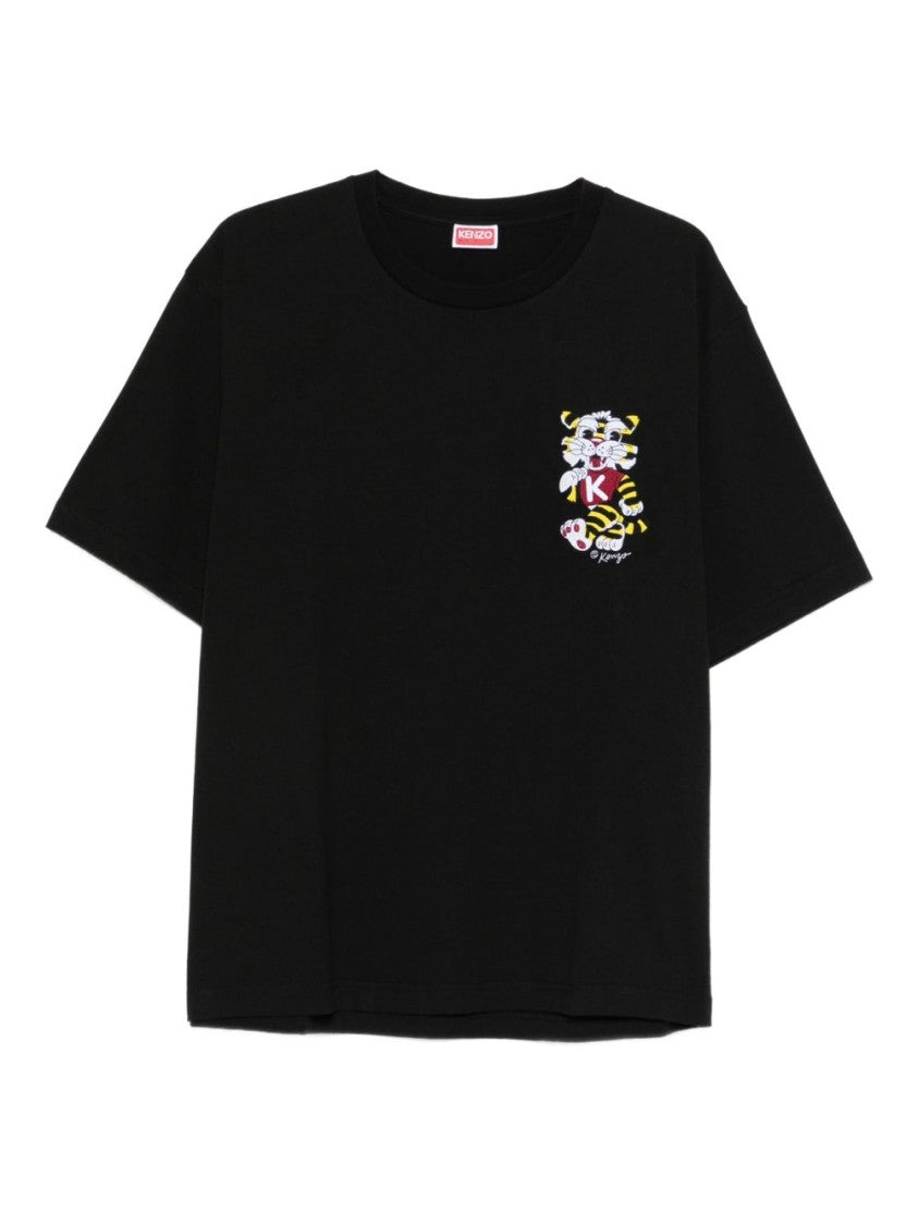 Kenzo Short-Sleeve Black T-Shirt With Embroidered Tiger