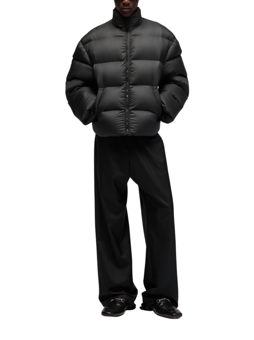 Gucci Oversized Black Padded Zip Jacket With Crest Embroidery