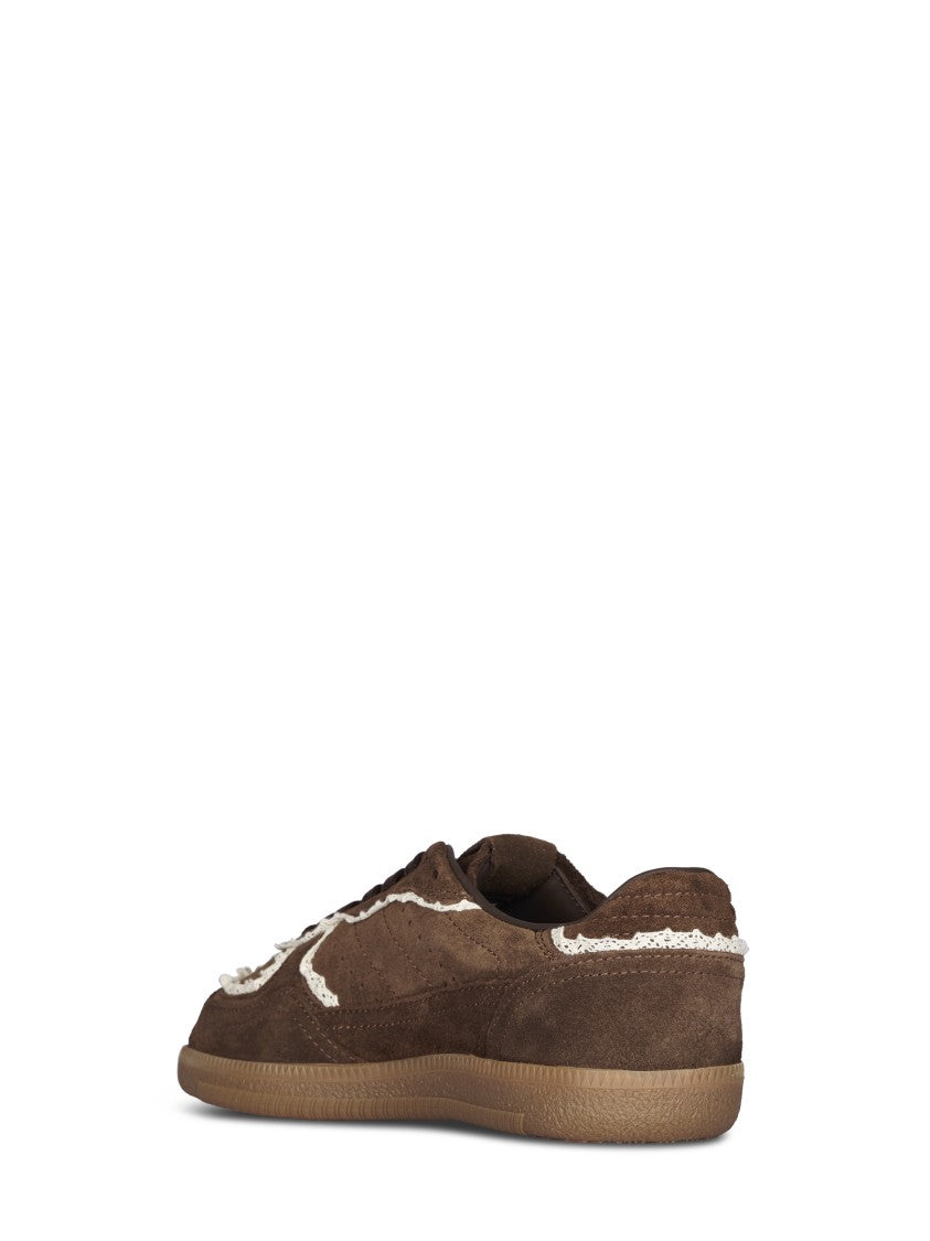 Alohas Chocolate Leather Sneakers With Crochet Detailing